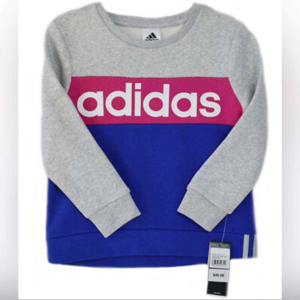 Adidas color-block crewneck sweatshirt with gray, pink & blue panels Size 10/12
